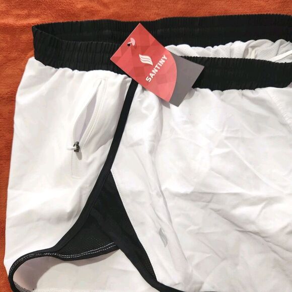Santiny Running Shorts For Women Size Large Lightweight Zip Pocket Quick Dry  B9 - Picture 4 of 12